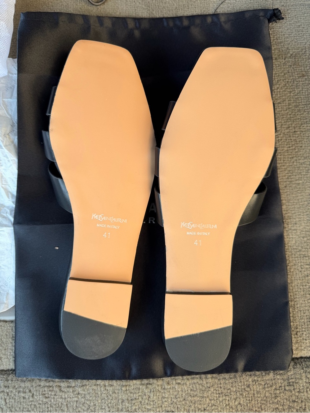 Saint Laurent Black Leather Woven Slide Mules - Picture 2 of 4